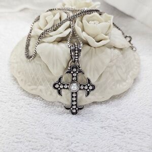 BA Indonesia 925 Silver Cross Necklace With White Pearl
